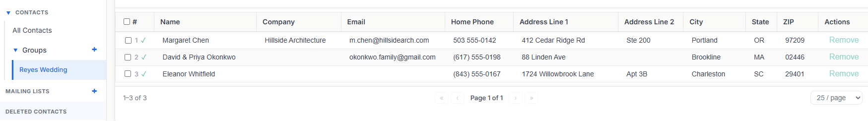Extracted contacts displayed in the ContactBlitz app with structured fields